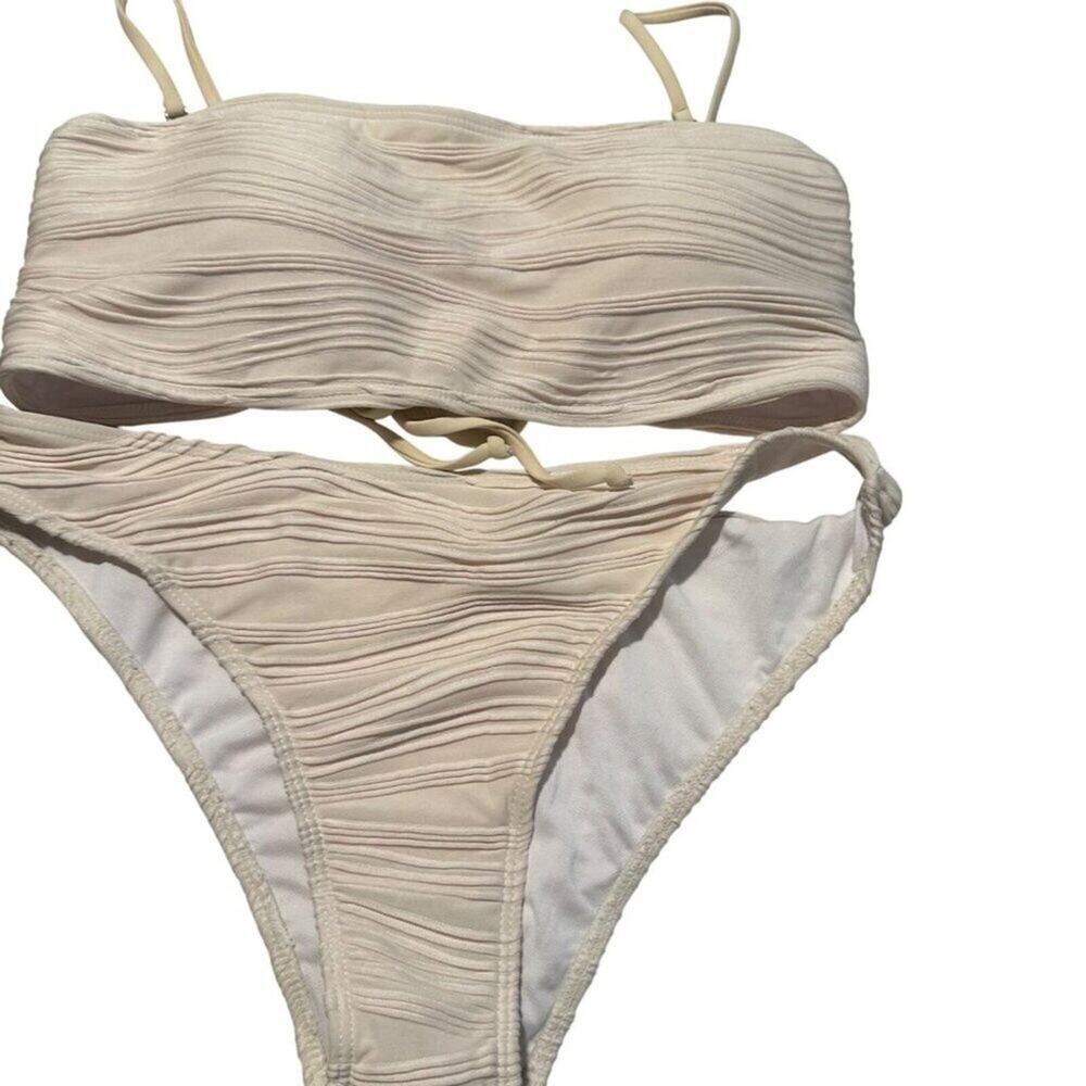 ZAFUL Women 2 Piece Swimsuit Size M White Bandeau High Waist Lace Up Bikini NWT